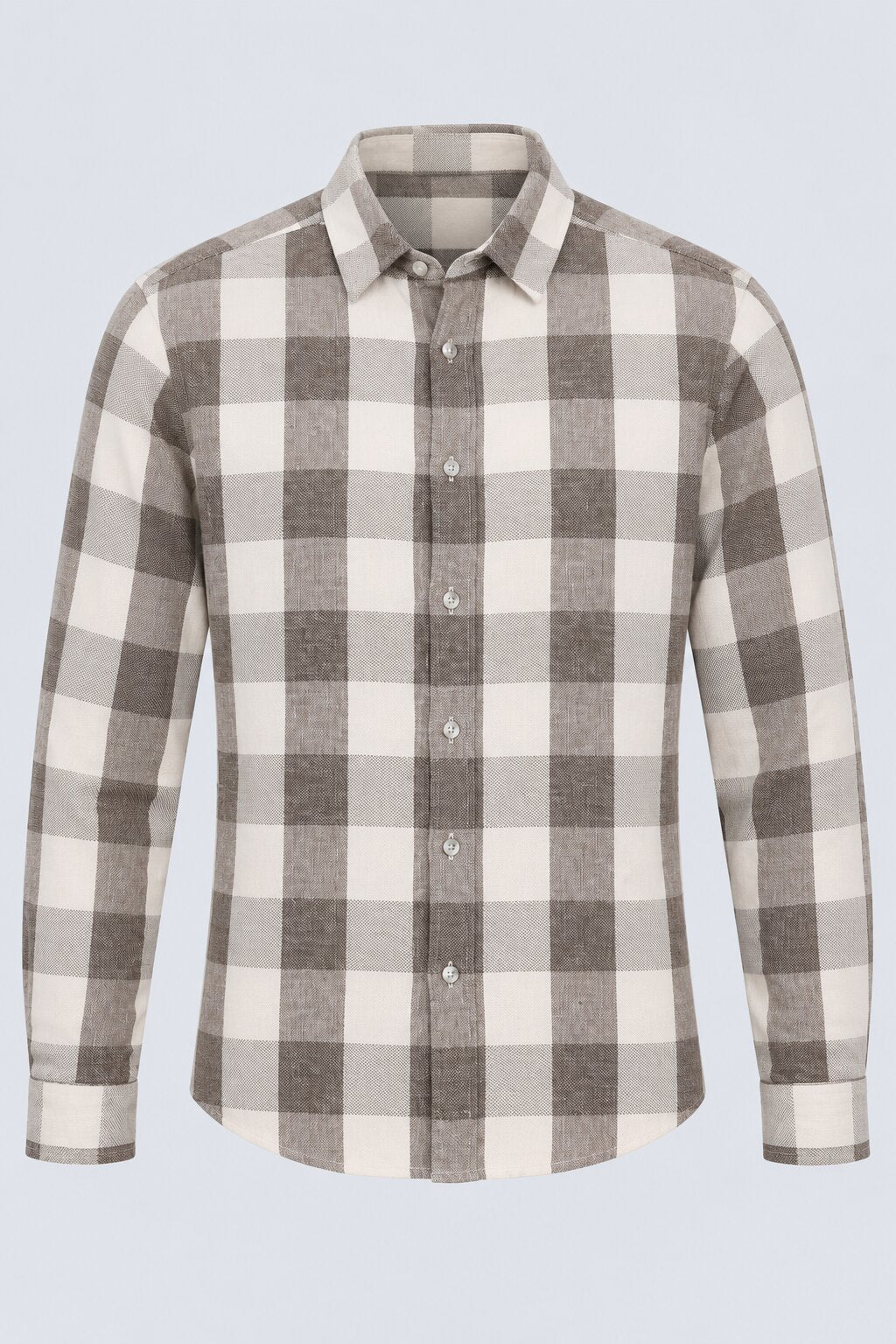 Mens Light Brown Checked Casual Cotton Shirt - Image 7