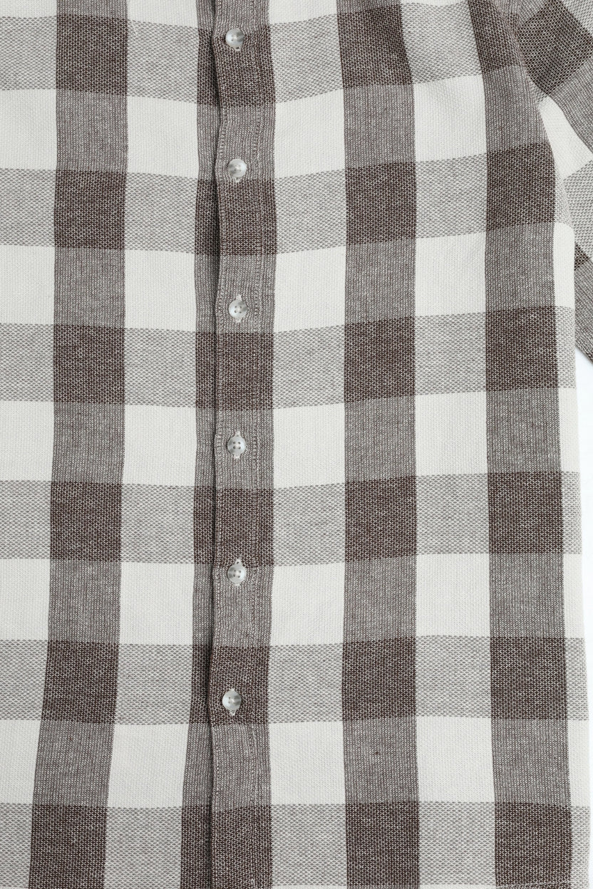 Mens Light Brown Checked Casual Cotton Shirt - Image 8
