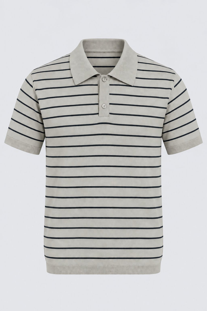 Mens Sage Green Striped Polo T-Shirt - Image 7