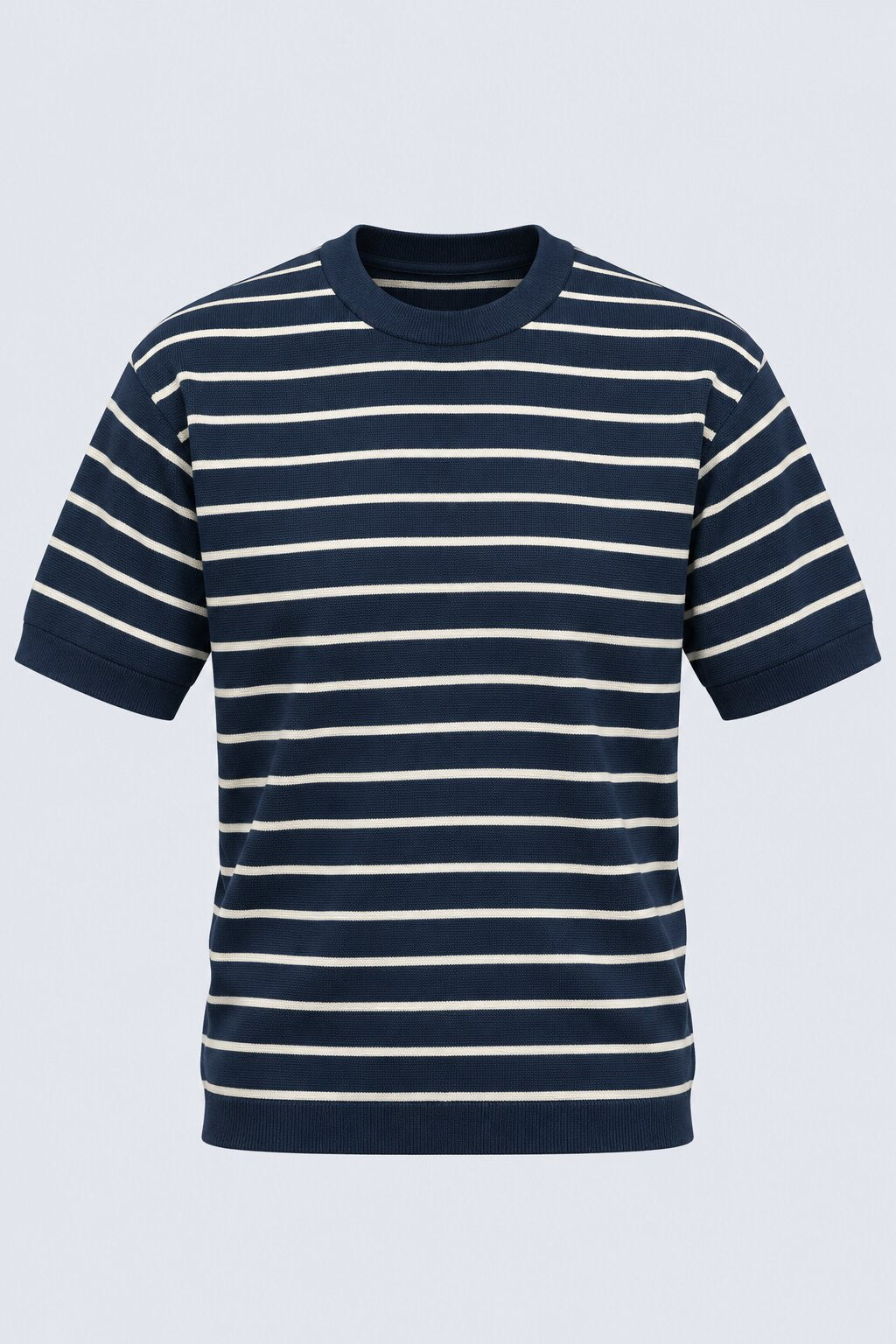 Mens Navy Striped Cotton Blend T-Shirt - Image 7