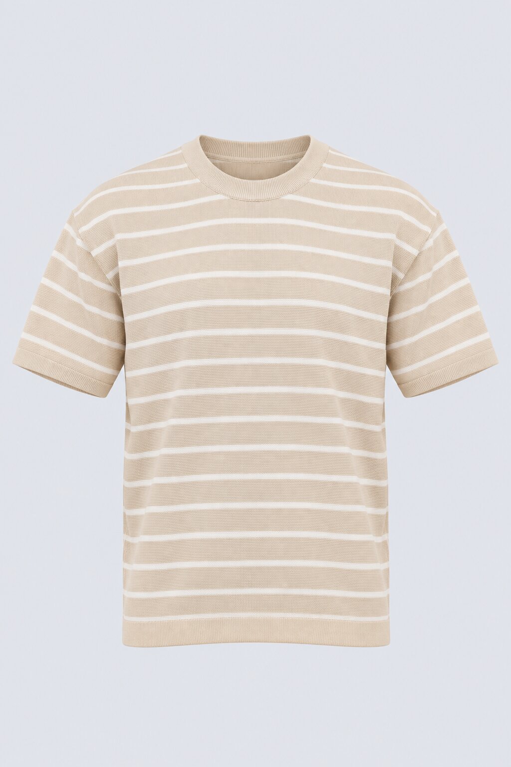 Mens Beige Striped Cotton Blend T-Shirt - Image 7