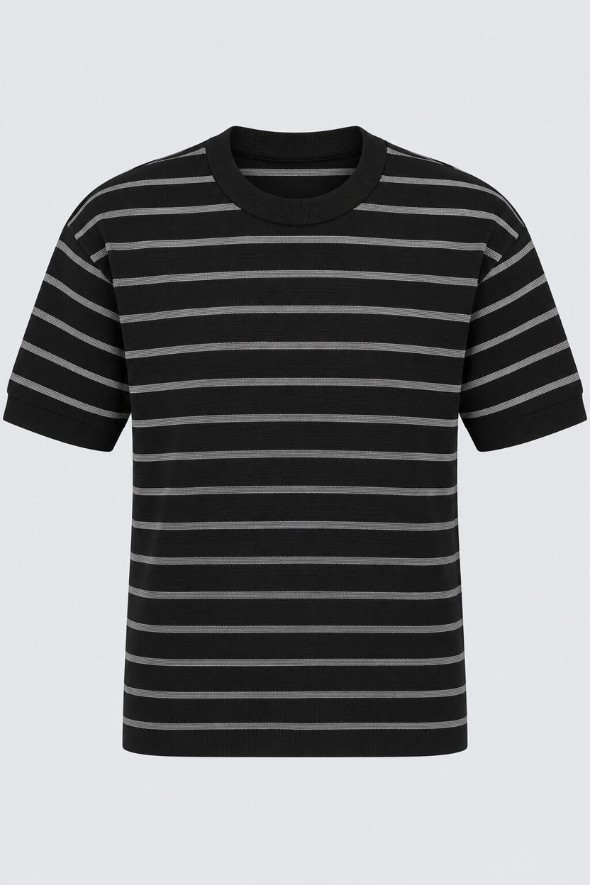 Mens Charcoal Striped Cotton Blend T-Shirt - Image 7