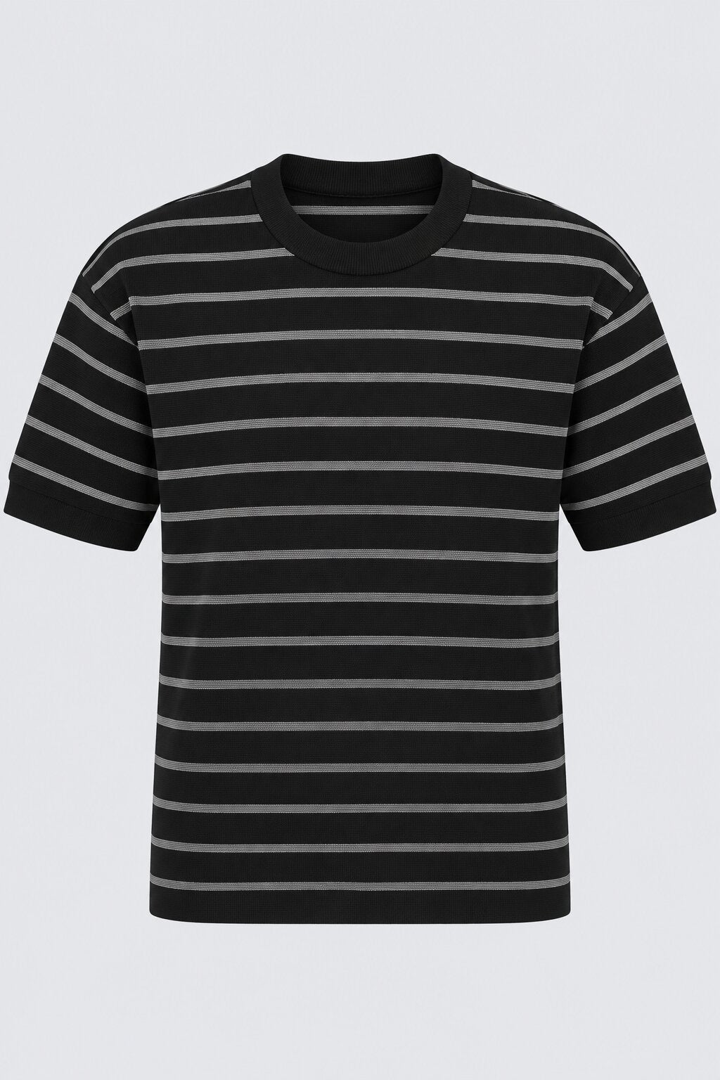Mens Charcoal Striped Cotton Blend T-Shirt - Image 7