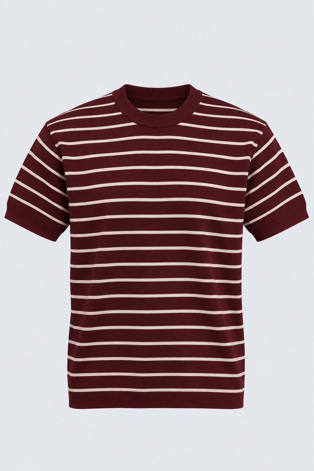 Mens Maroon Striped Cotton Blend T-Shirt - Image 7