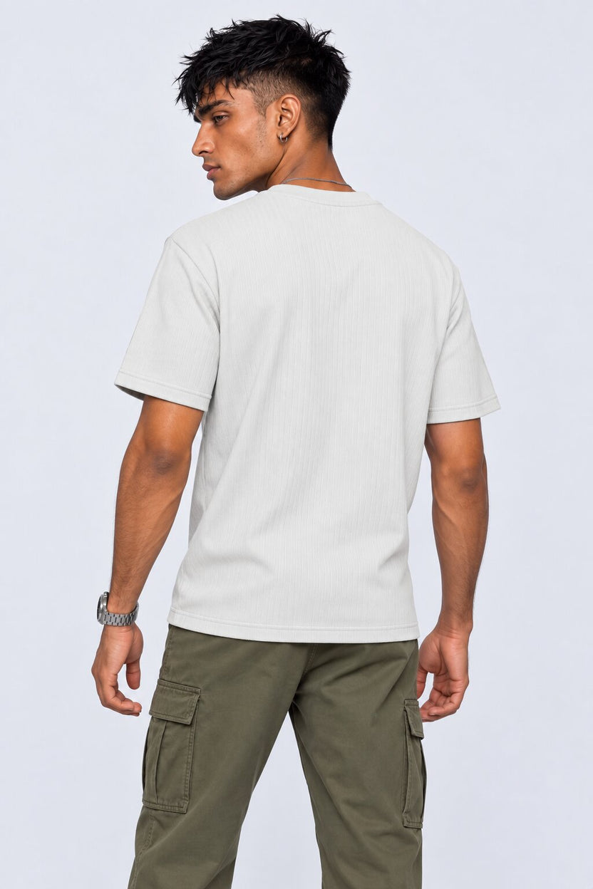Mens Grey Textured Ribbed Cotton Blend T-Shirt - Image 5