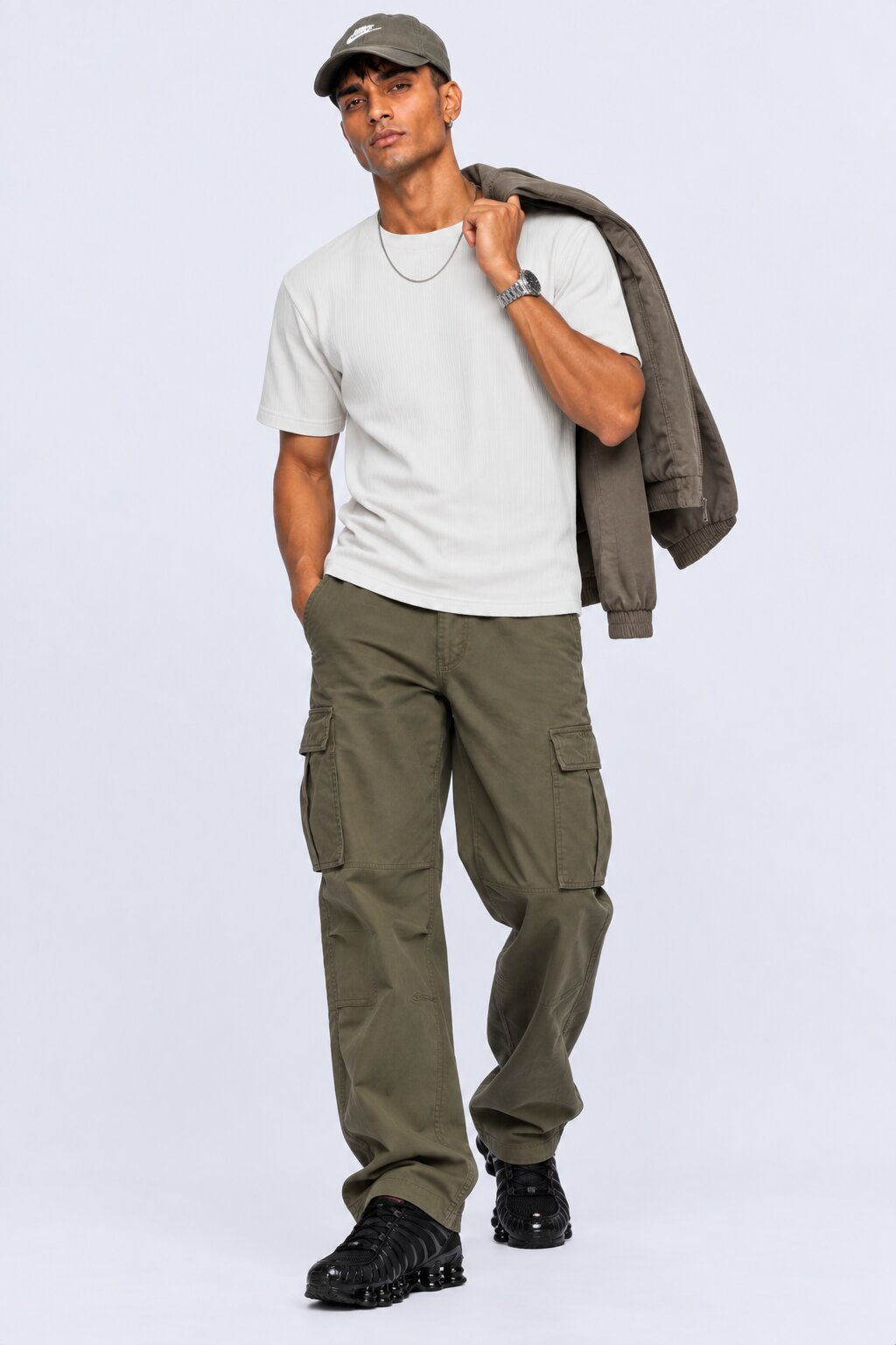 Mens Grey Textured Ribbed Cotton Blend T-Shirt - Image 6