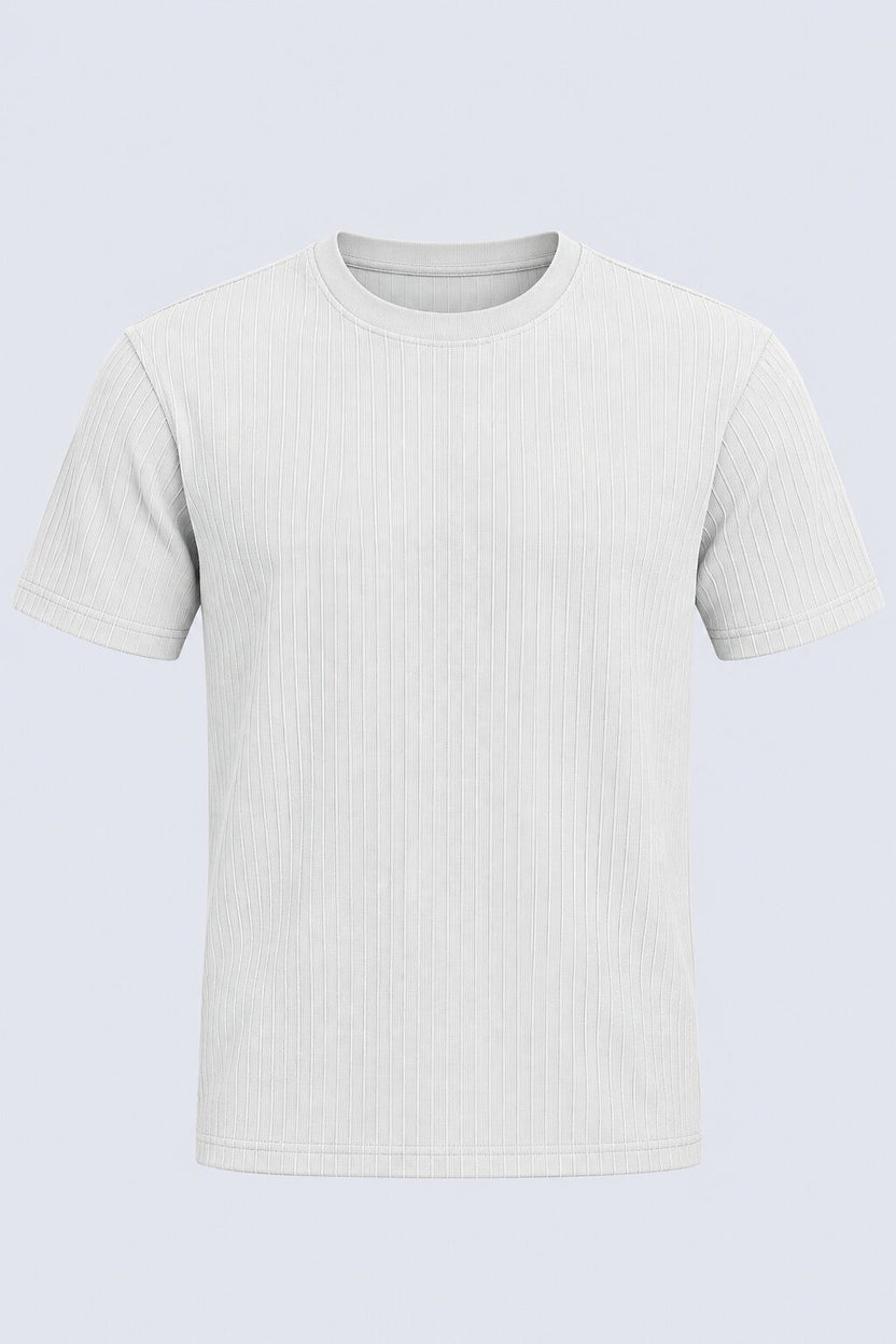 Mens Grey Textured Ribbed Cotton Blend T-Shirt - Image 7
