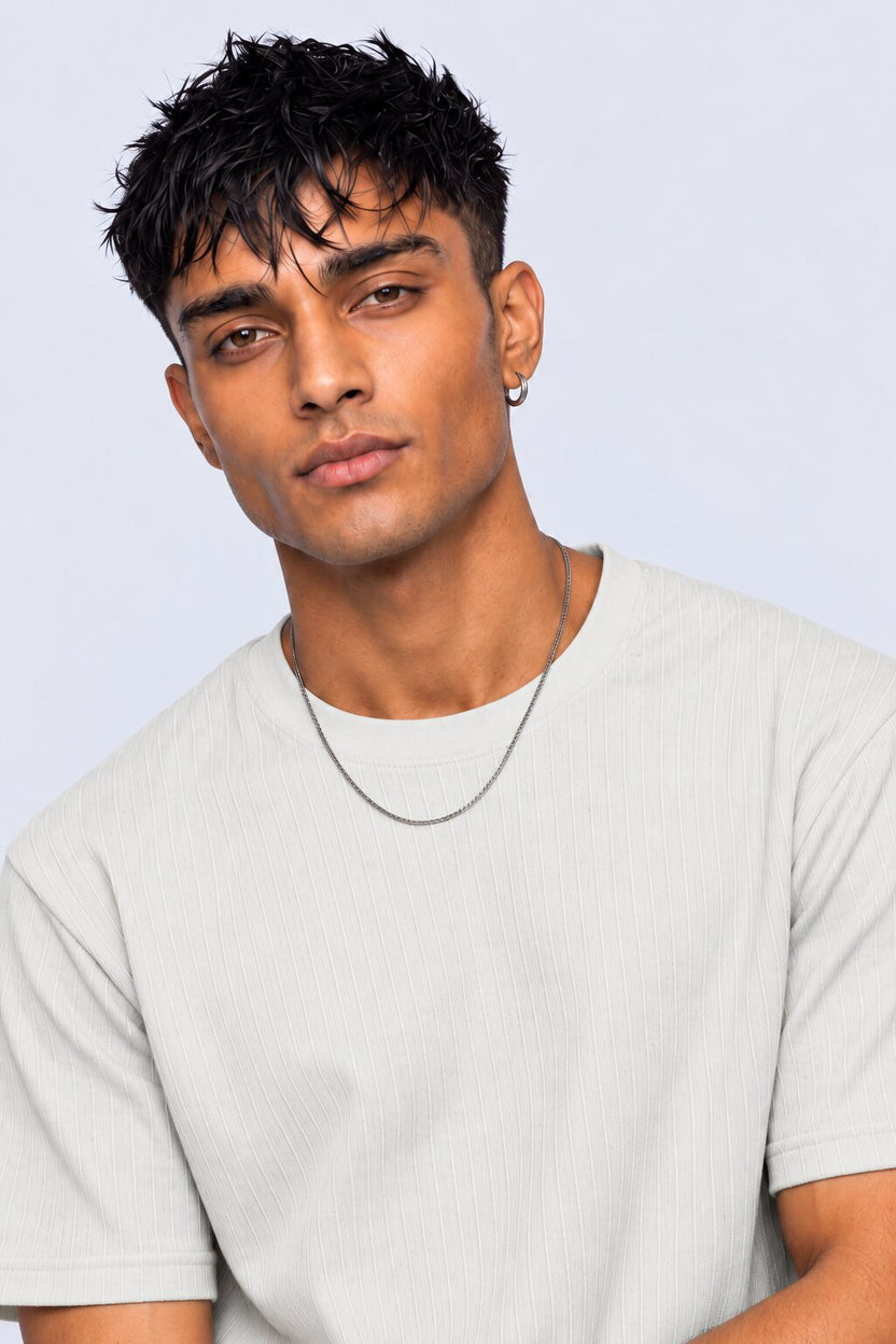 Mens Grey Textured Ribbed Cotton Blend T-Shirt - Image 9
