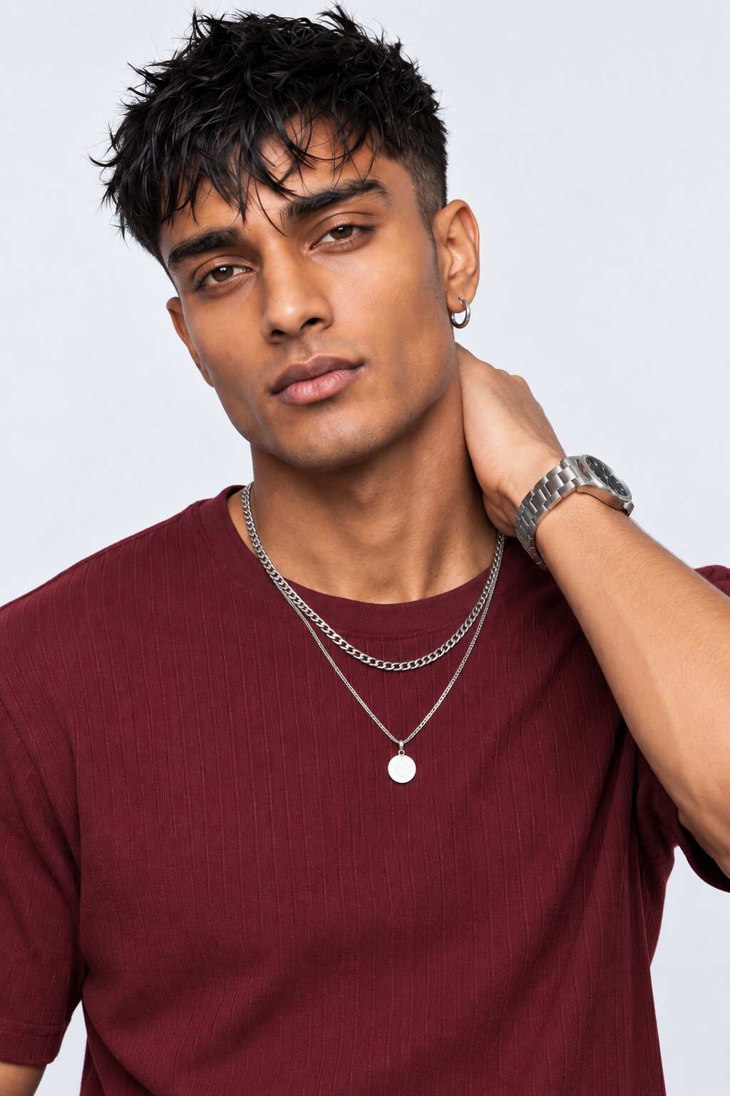Mens Maroon Solid T-Shirt - Image 3
