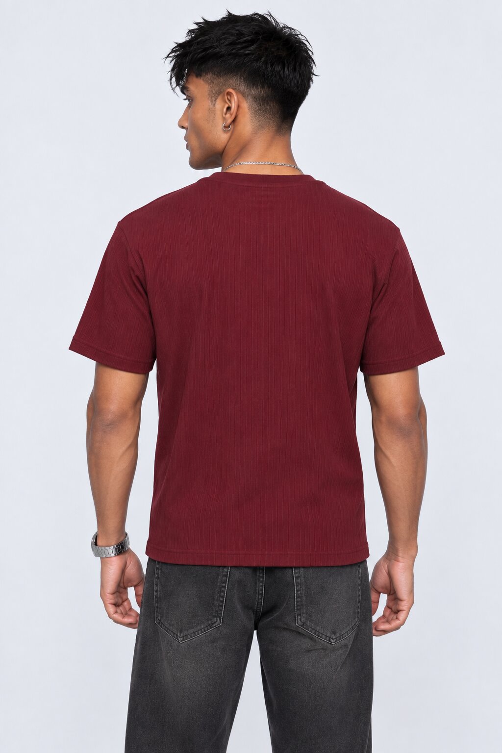 Mens Maroon Solid T-Shirt - Image 5