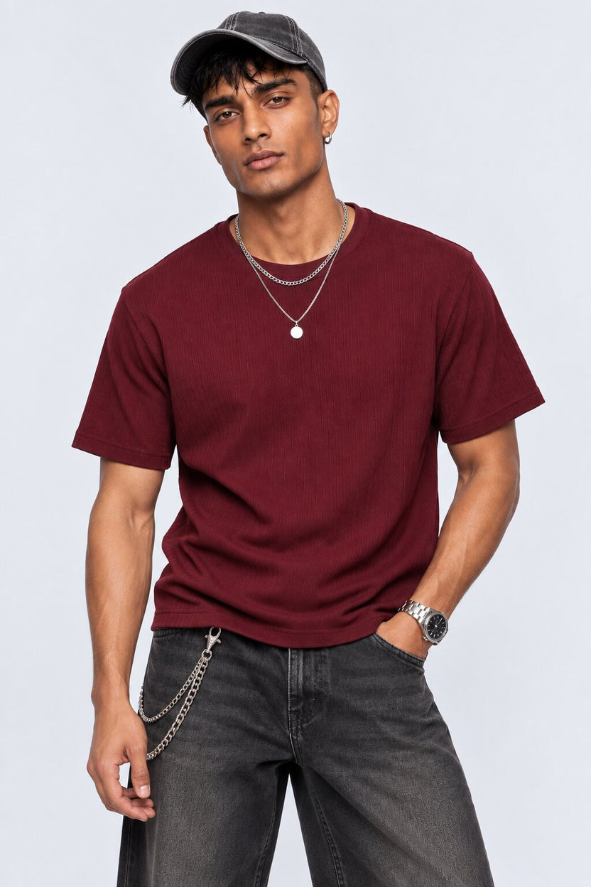Mens Maroon Solid T-Shirt - Image 6