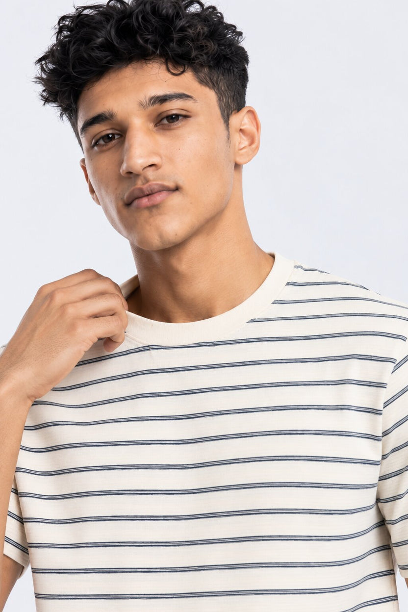 Mens White Striped Crew Neck T-Shirt - Image 3