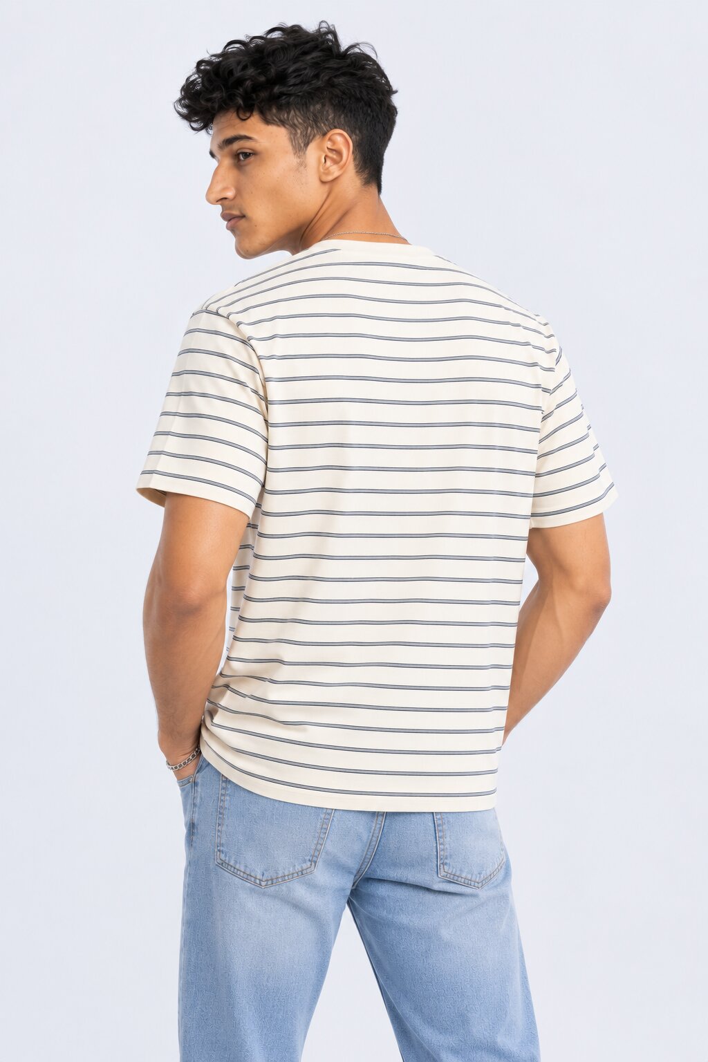 Mens White Striped Crew Neck T-Shirt - Image 5