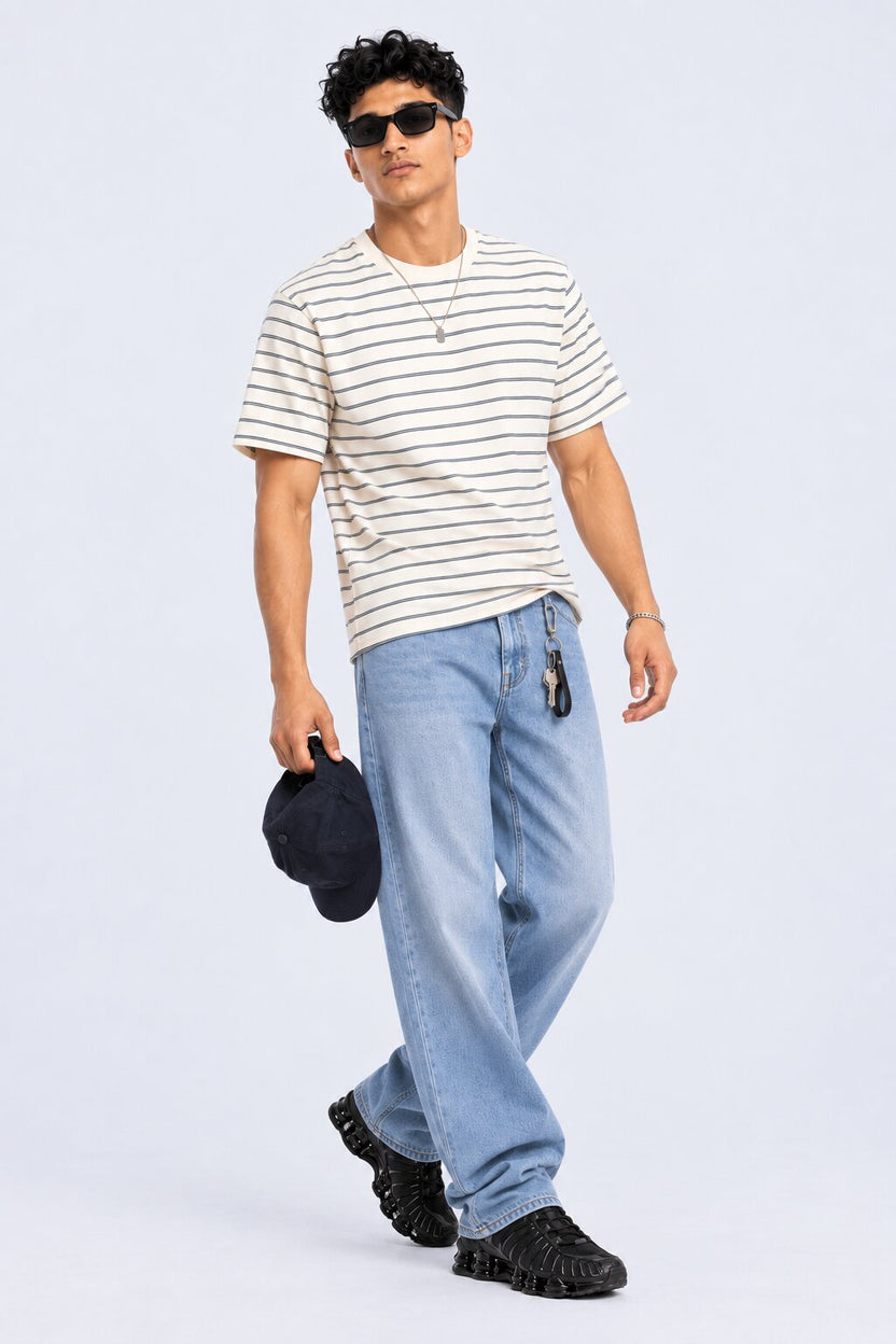 Mens White Striped Crew Neck T-Shirt - Image 6