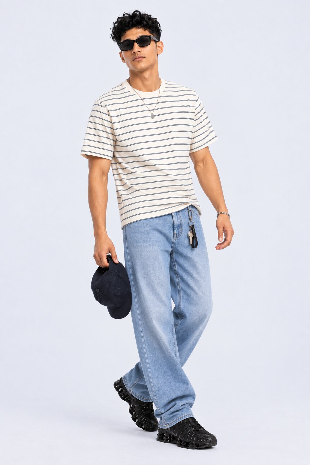 Mens White Striped Crew Neck T-Shirt - Image 6