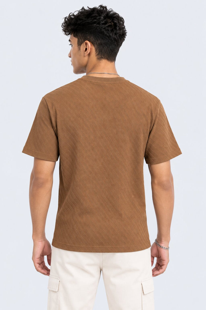 Mens Brown Textured Crew T-Shirt - Image 5