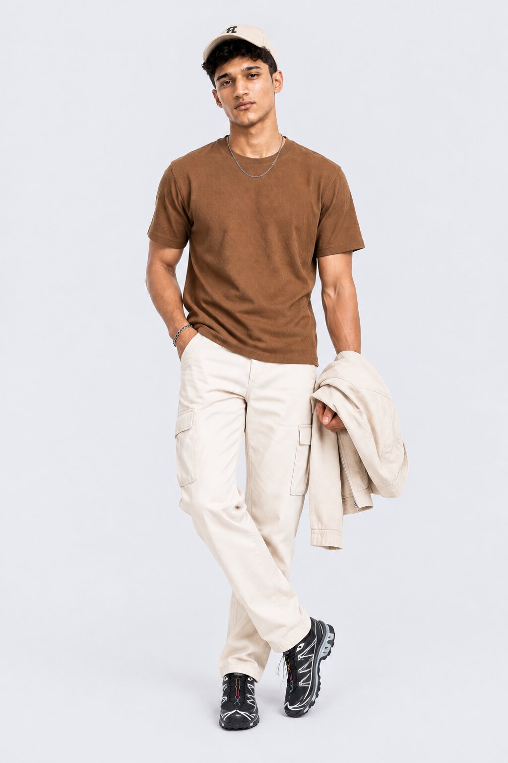 Mens Brown Textured Crew T-Shirt - Image 6
