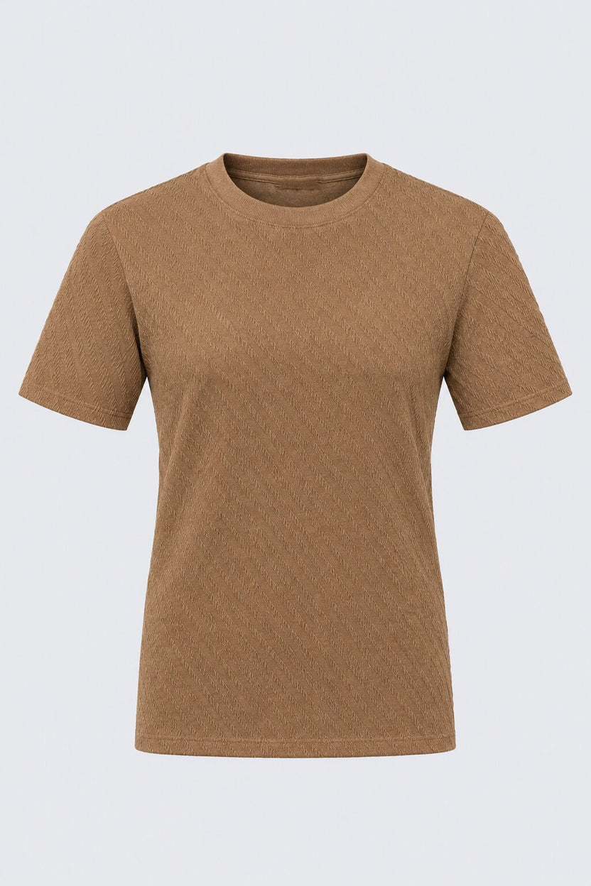 Mens Brown Textured Crew T-Shirt - Image 7