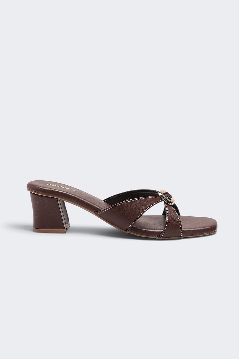 Womens Maroon Buckle Detail Block Heels - Image 2