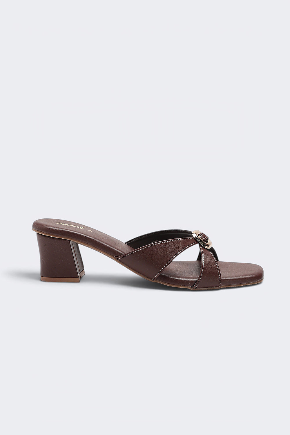 Womens Maroon Buckle Detail Block Heels - Image 2