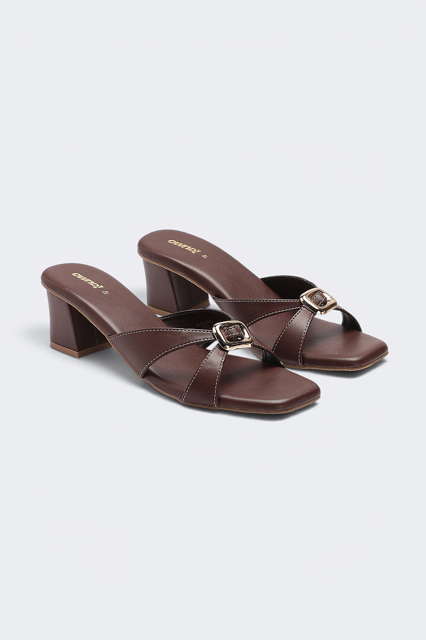 Womens Maroon Buckle Detail Block Heels - Image 6
