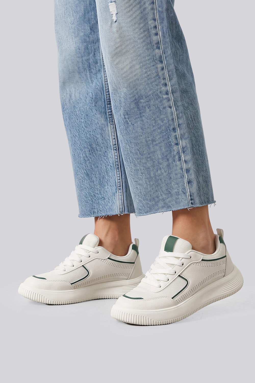 Women Green Lace-Up Chunky Sole Sneaker - Image 1