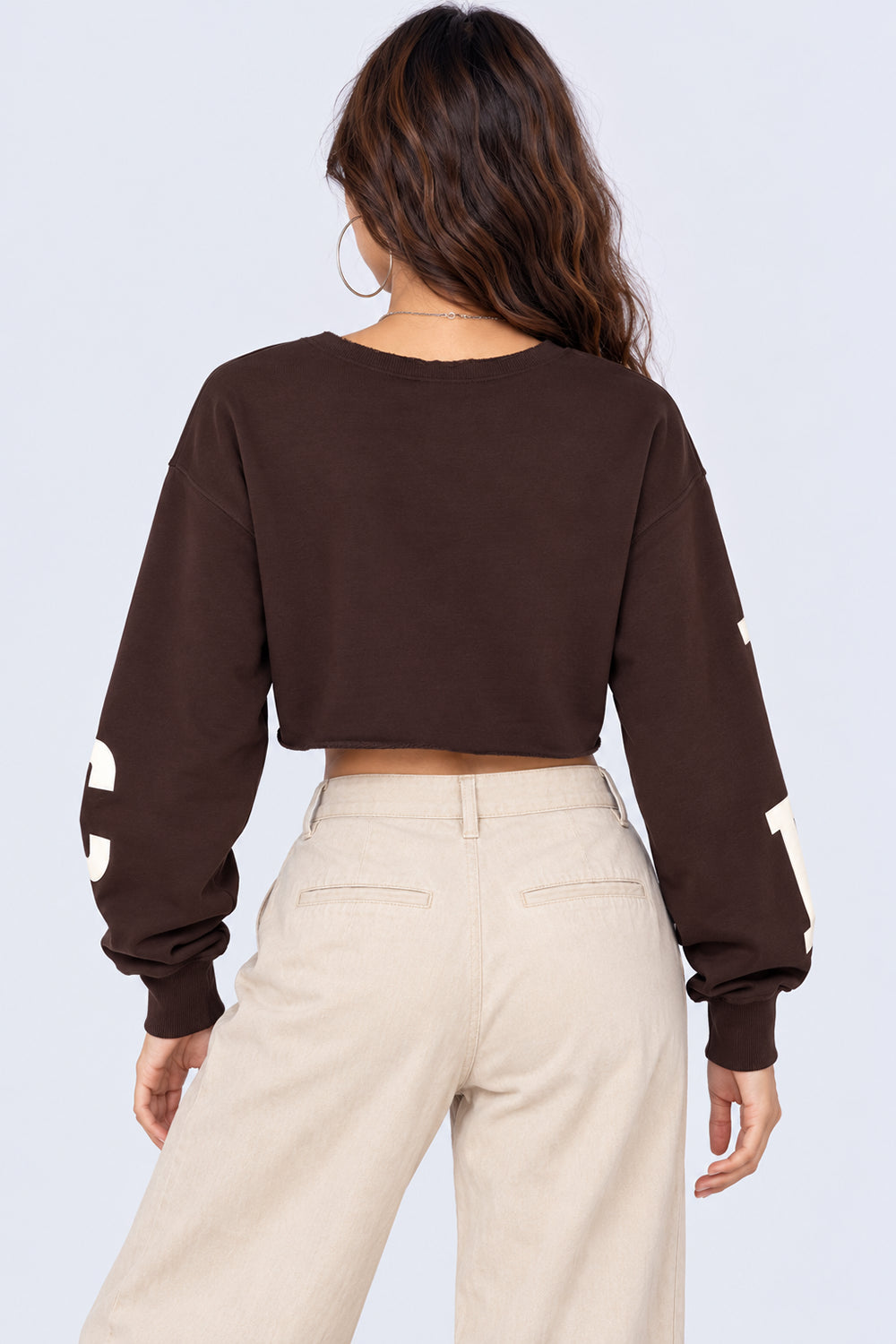 Womens Oversized Brown Typography Print Crop Sweatshirt - Image 5