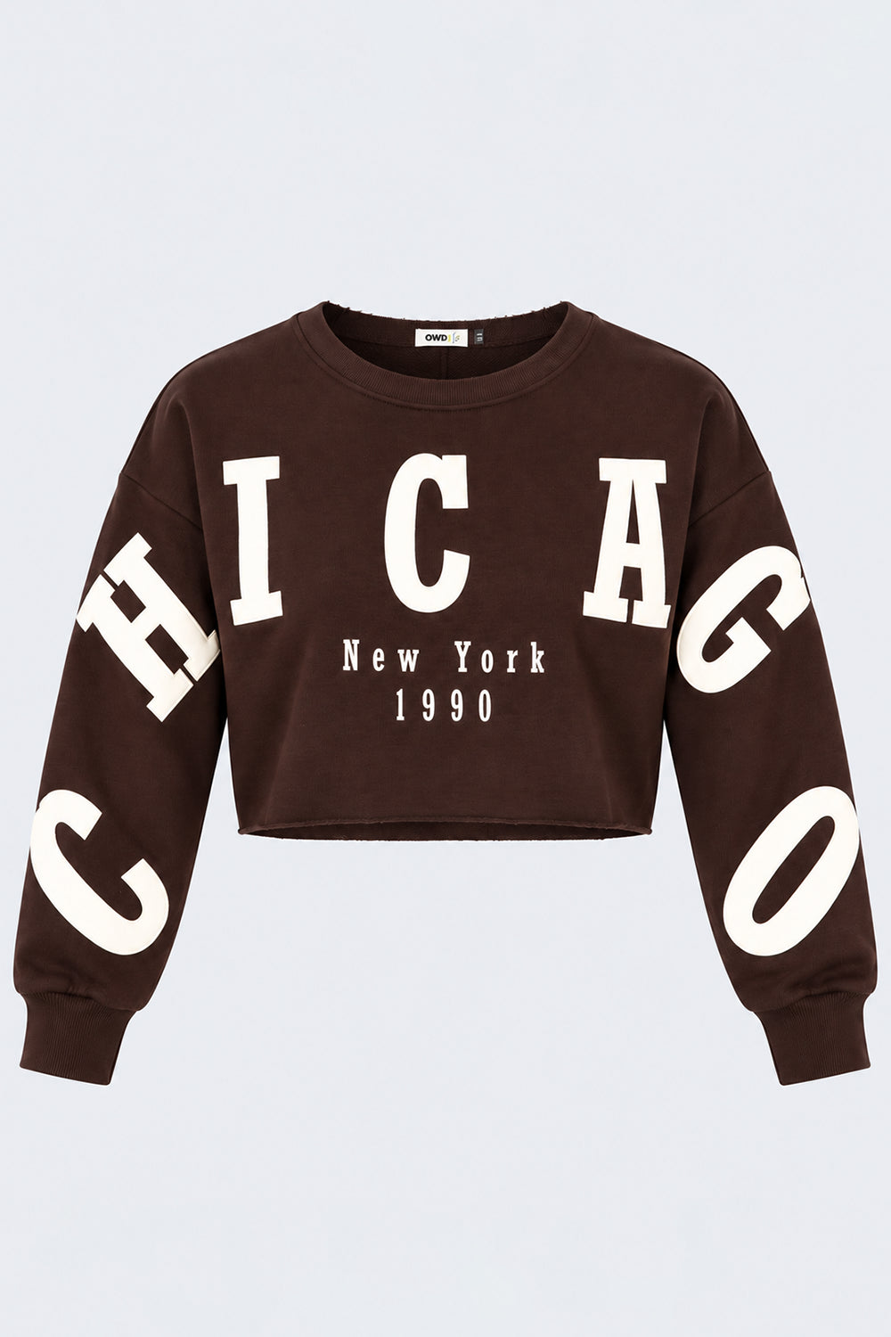 Womens Oversized Brown Typography Print Crop Sweatshirt - Image 6