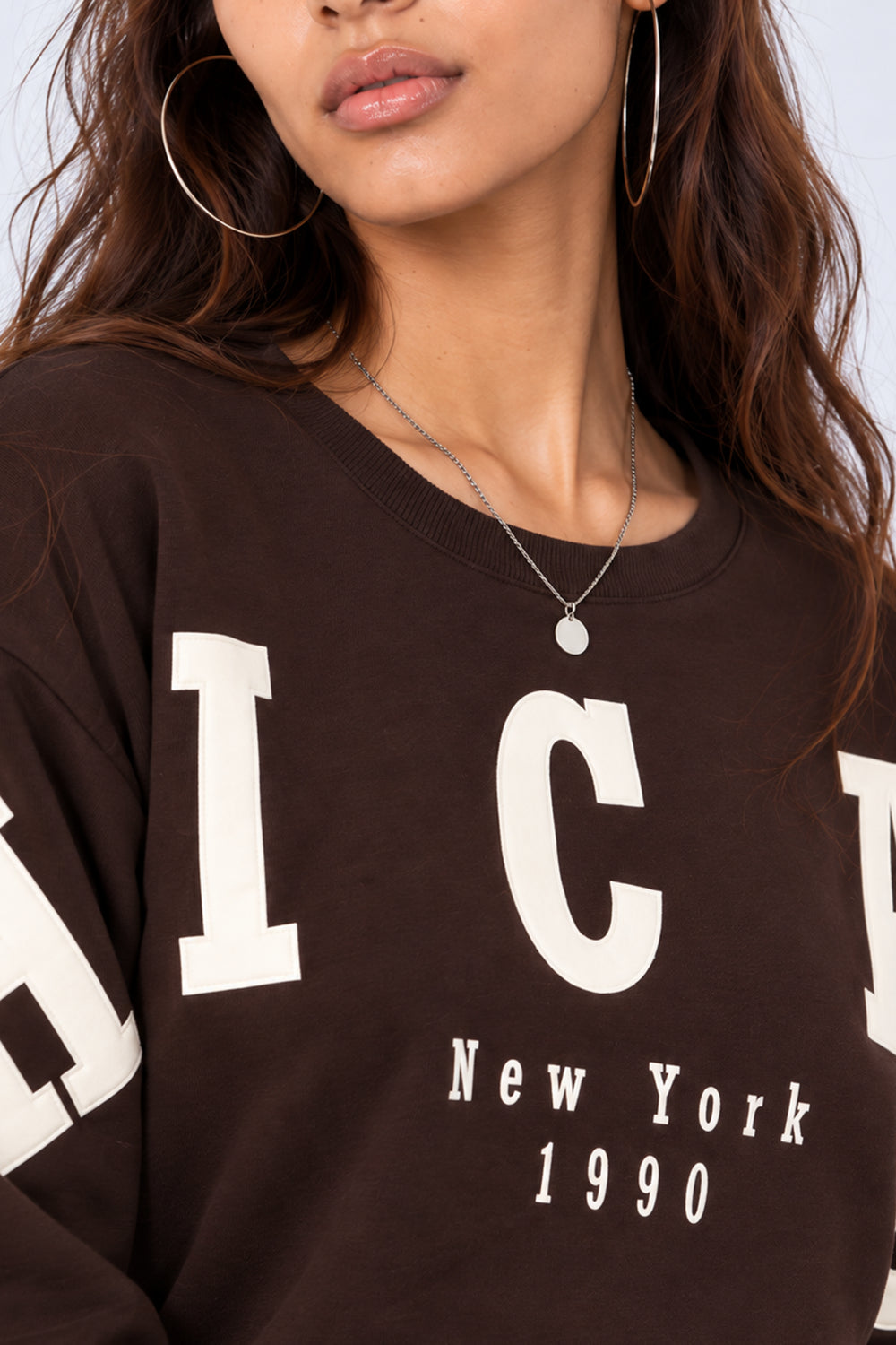 Womens Oversized Brown Typography Print Crop Sweatshirt - Image 8
