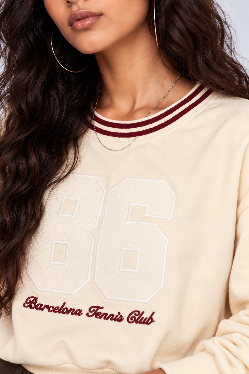 Womens Oversized Cream Typography Print Crop Sweatshirt - Image 3