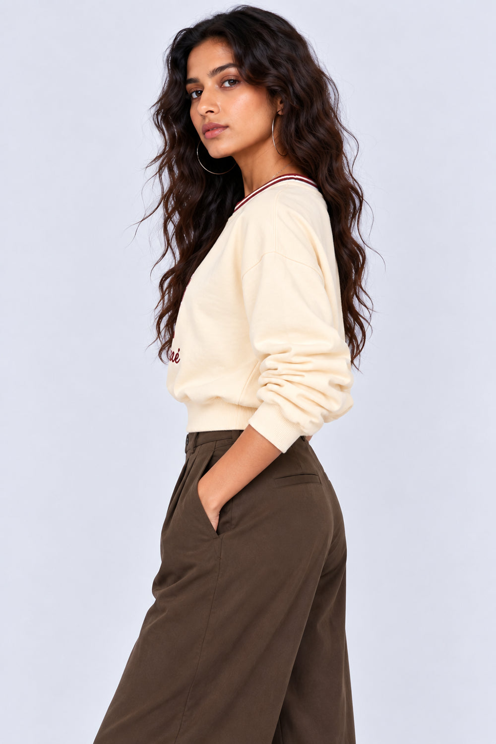 Womens Oversized Cream Typography Print Crop Sweatshirt - Image 4