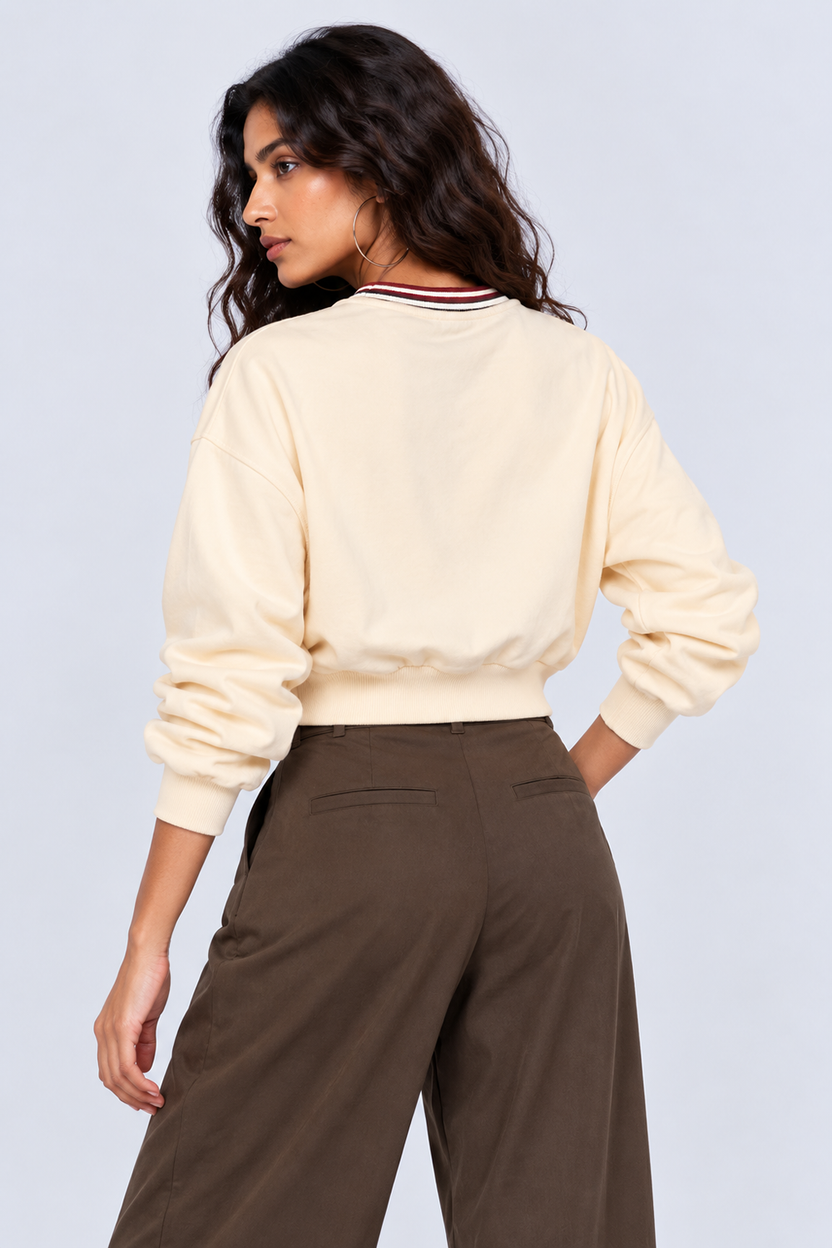 Womens Oversized Cream Typography Print Crop Sweatshirt - Image 5