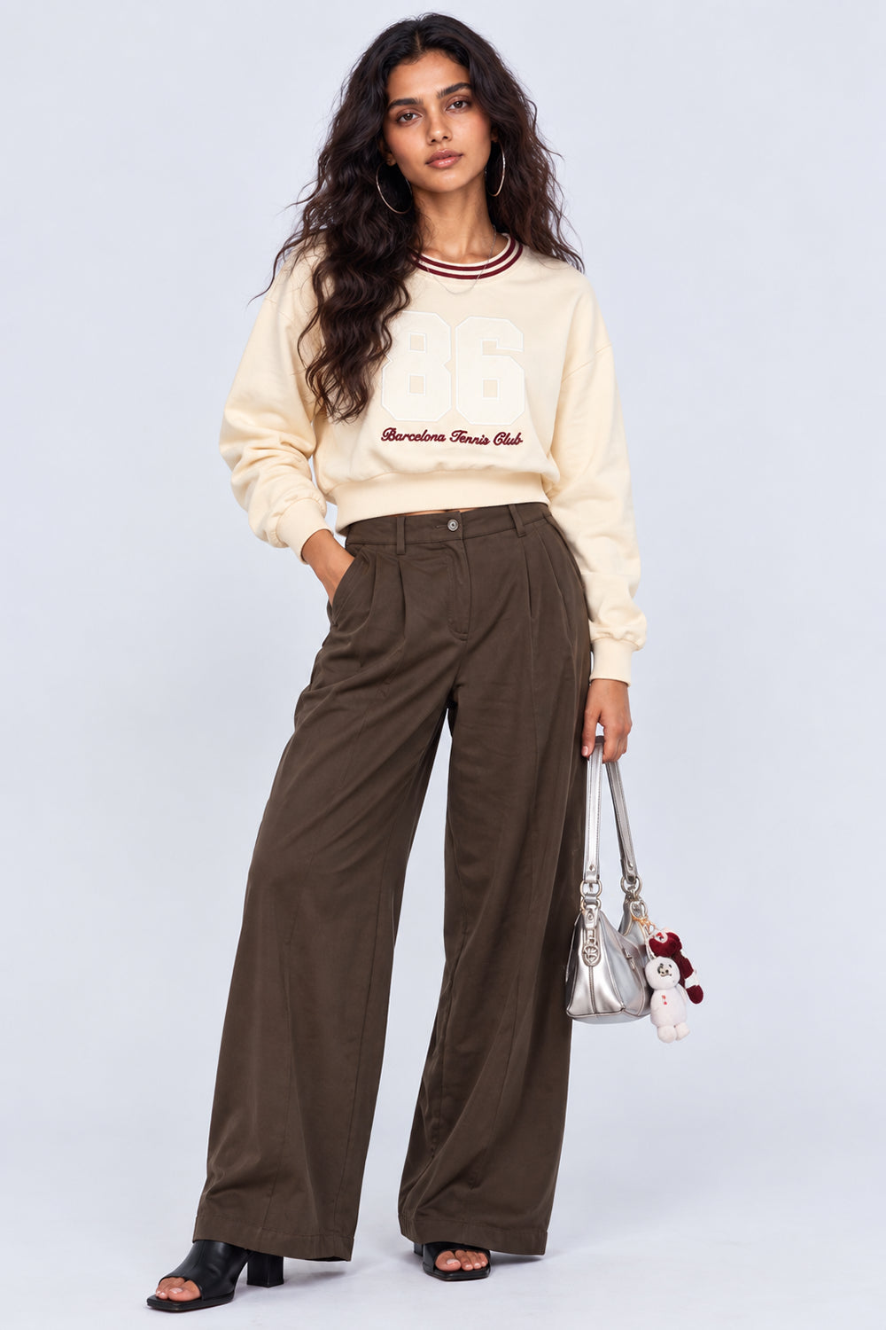 Womens Oversized Cream Typography Print Crop Sweatshirt - Image 6