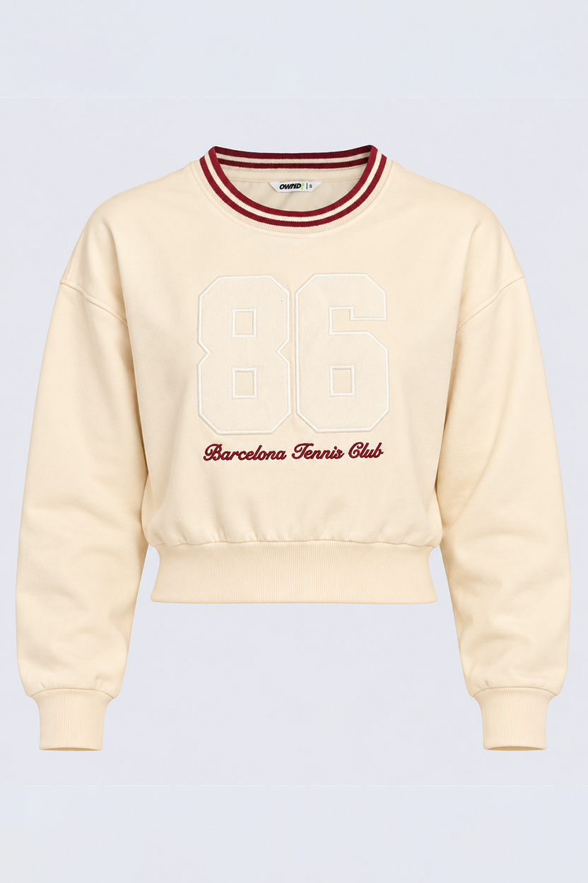 Womens Oversized Cream Typography Print Crop Sweatshirt - Image 7