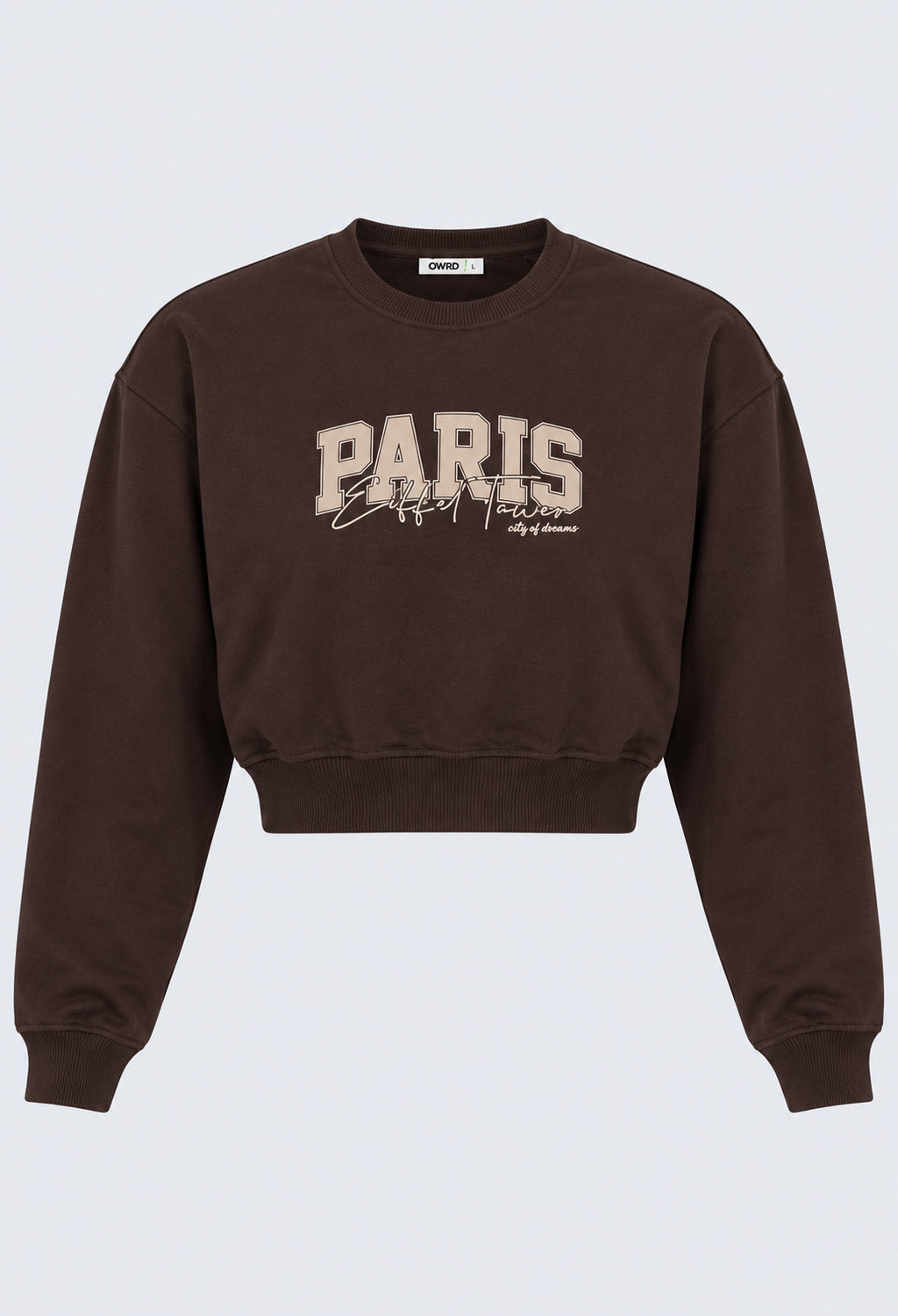 Womens Oversized Brown Typography Print Crop Sweatshirt - Image 6