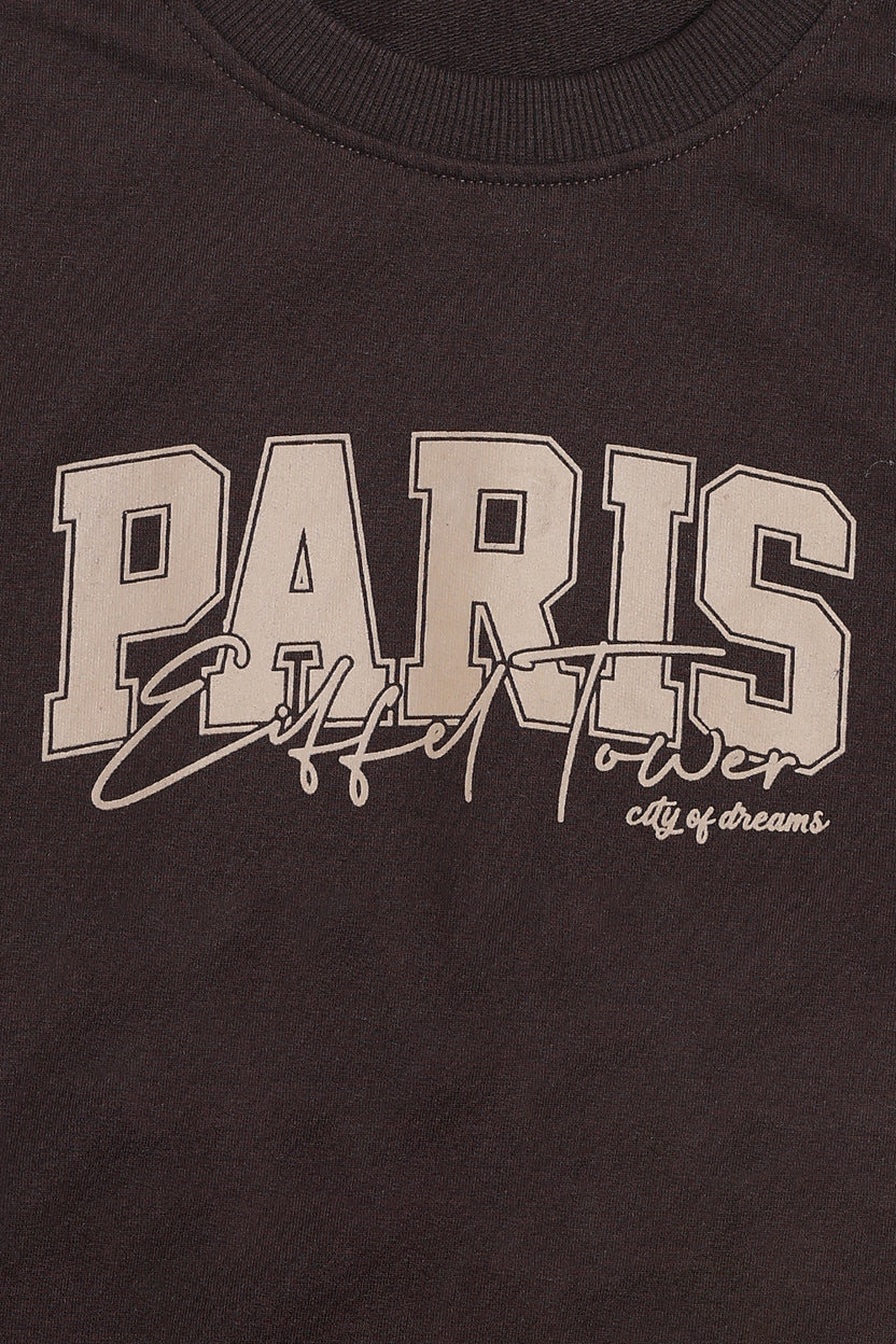 Womens Oversized Brown Typography Print Crop Sweatshirt - Image 7