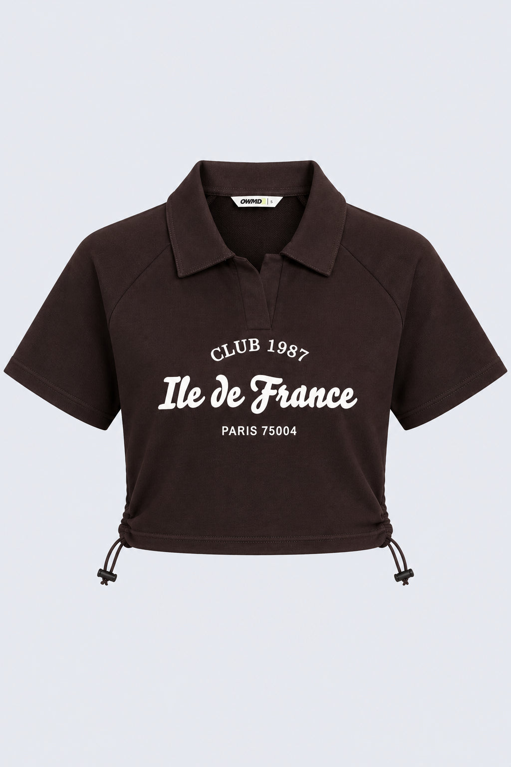 Womens Brown Typography Print Polo Crop Top - Image 6