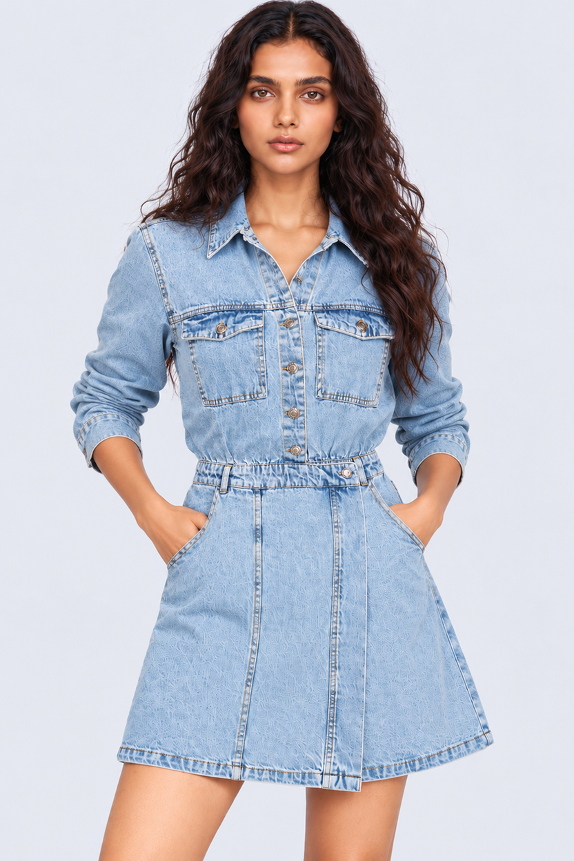 Womens Light Blue Washed Denim Shirt Mini Dress - Image 2