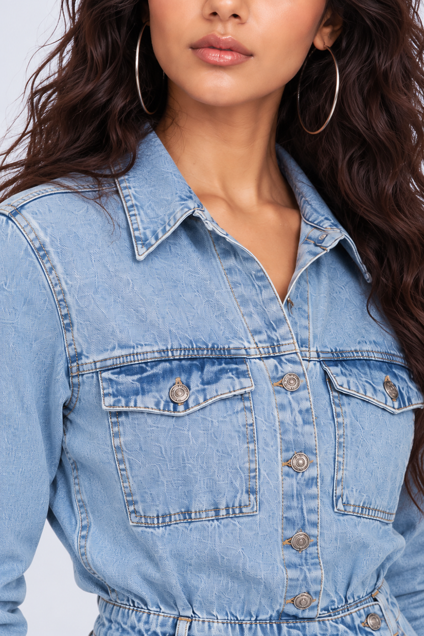 Womens Light Blue Washed Denim Shirt Mini Dress - Image 3