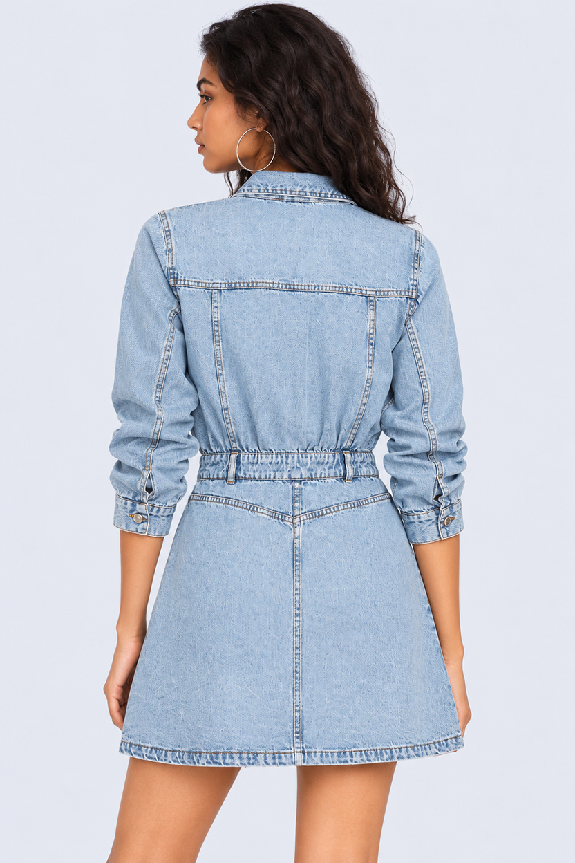 Womens Light Blue Washed Denim Shirt Mini Dress - Image 5