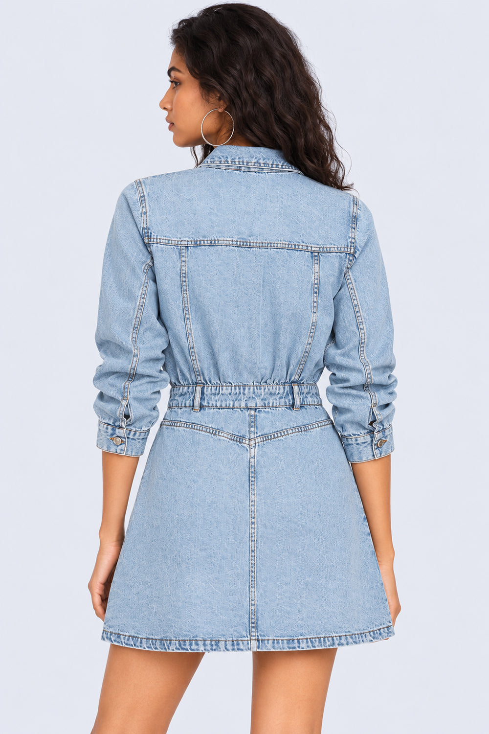 Womens Light Blue Washed Denim Shirt Mini Dress - Image 5