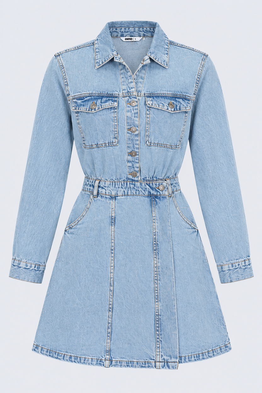Womens Light Blue Washed Denim Shirt Mini Dress - Image 7