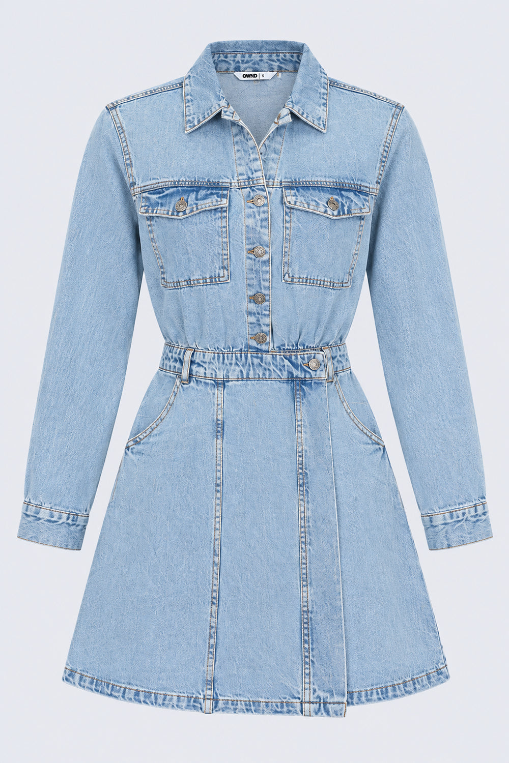 Womens Light Blue Washed Denim Shirt Mini Dress - Image 7