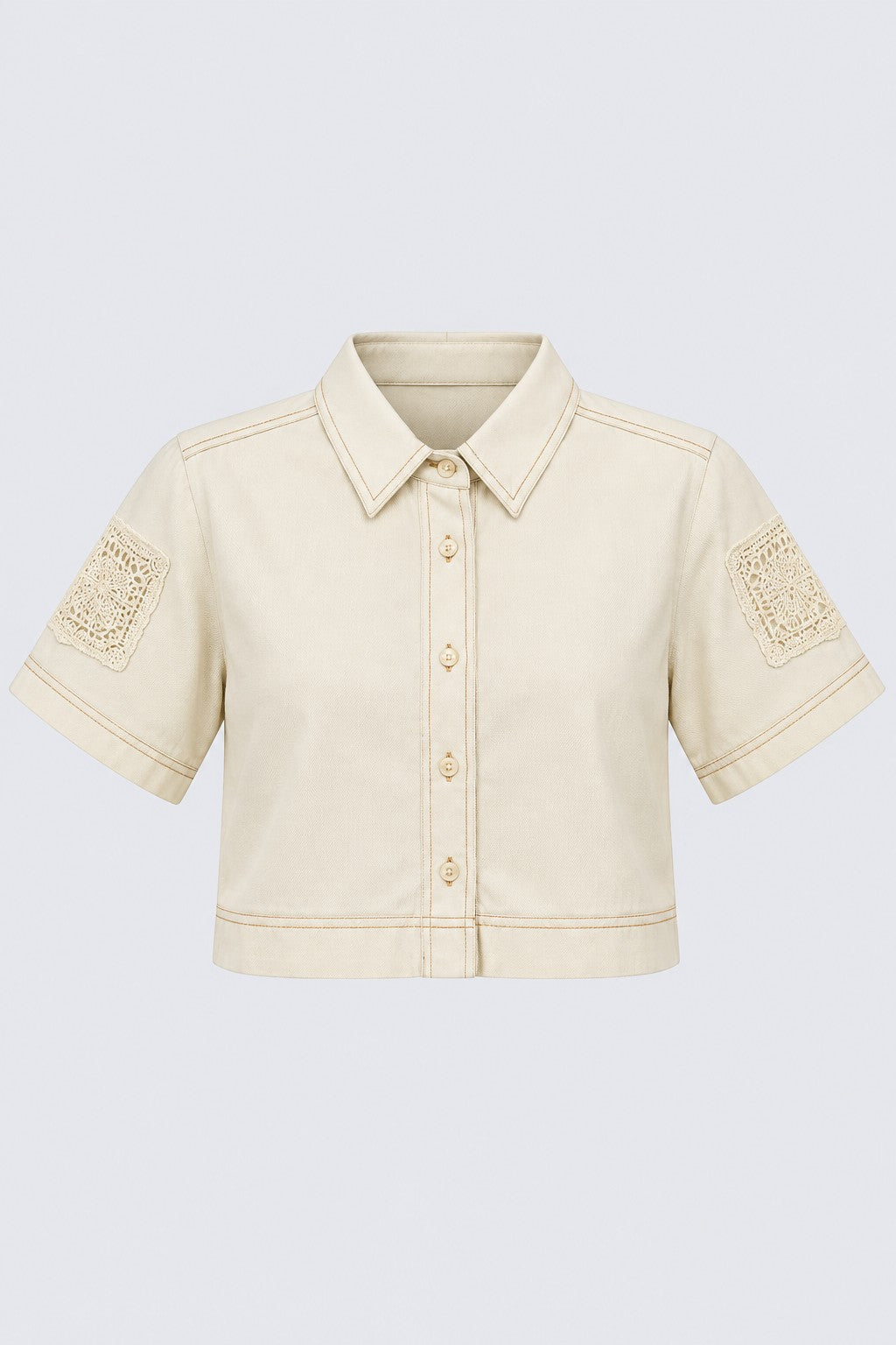 Womens Relaxed Fit Off White Lace Patch Shirt - Image 7