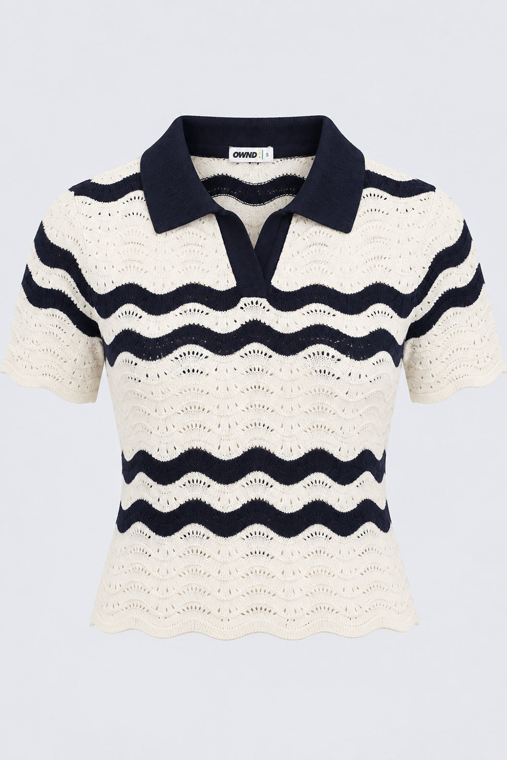 Womens Striped Open Knit Polo Top - Image 7