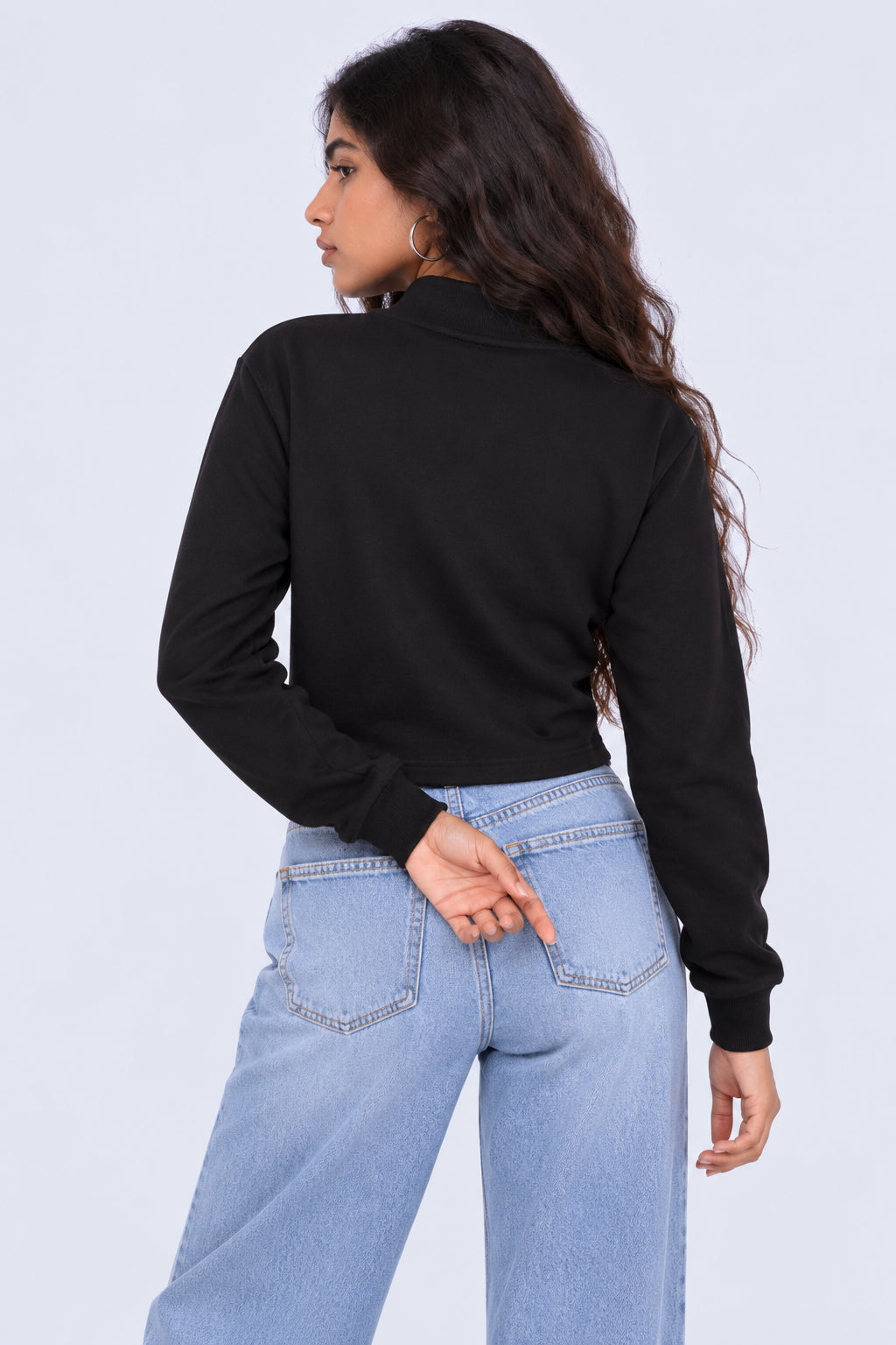 Womens Black Half Zip Crop Top - Image 4
