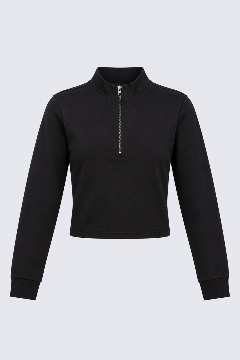 Womens Black Half Zip Crop Top - Image 6