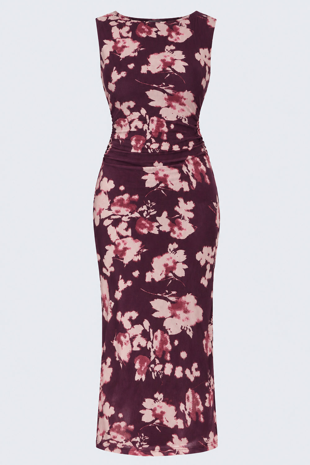 Womens Purple Floral Bodycon Mesh Maxi Dress - Image 7