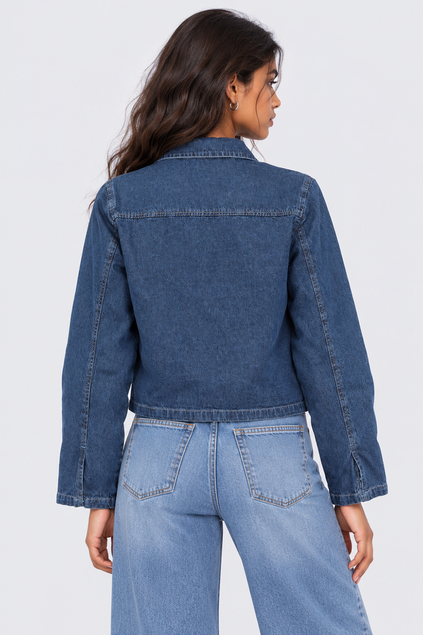 Womens Navy Front Tie Denim Crop Top - Image 4