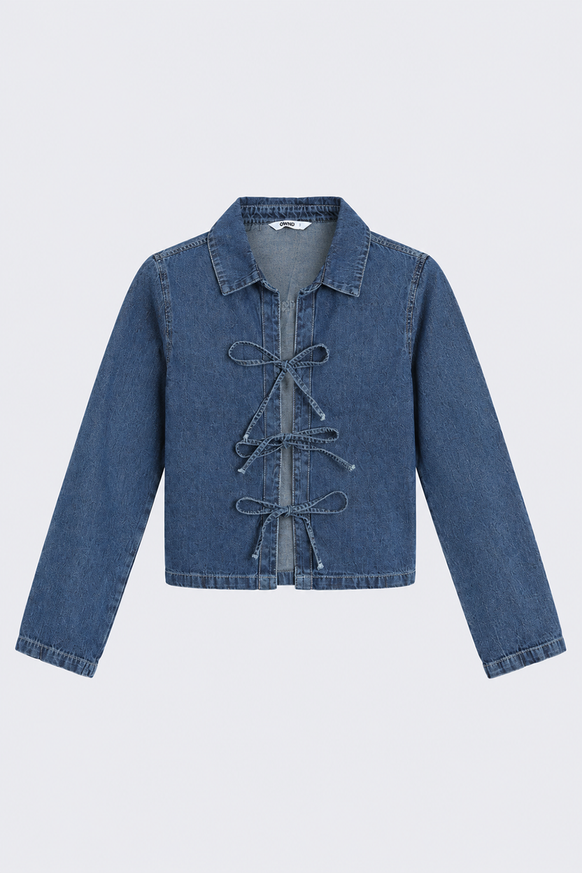 Womens Navy Front Tie Denim Crop Top - Image 7